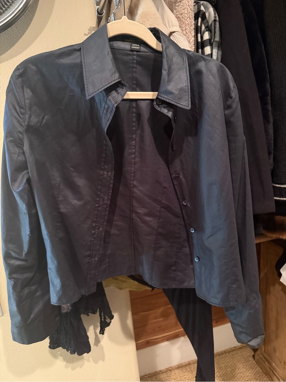 STRENESSE Black Satin-Look Button Down Shirt Jacket